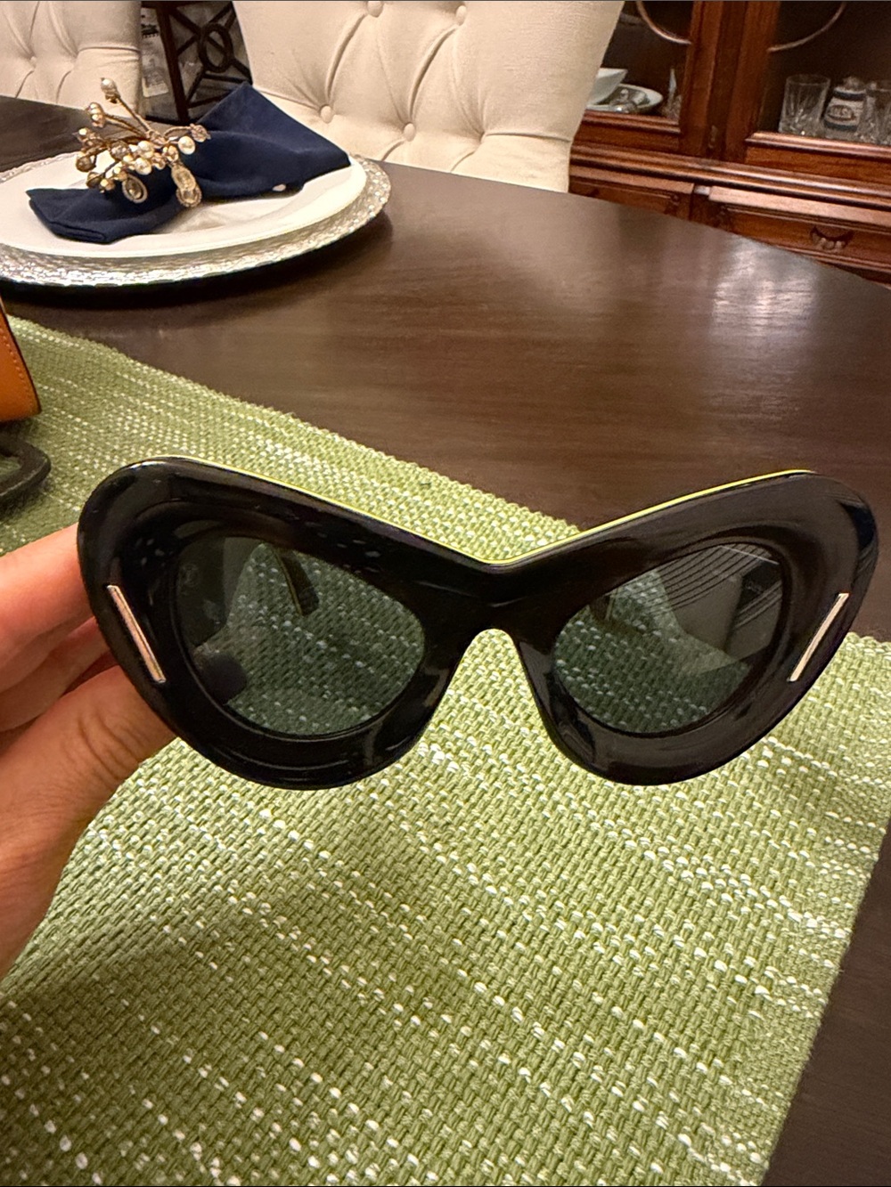 Louis Vuitton Black Cat-Eye Sunglasses with Silver Accents